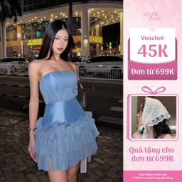 Thumbnail Đầm thiết kế cúp ngực màu xanh xếp ly đính nơ ODILE dự tiệc sang chảnh, nữ tính - Simple Twist 1