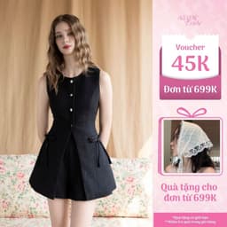 Thumbnail Set dạ tweed áo cộc tay và quần short màu kem và đen Grace Set thanh lịch thời thượng - Simple Twist 1