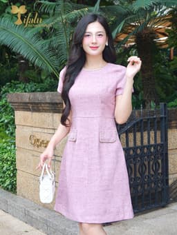 Thumbnail TIFALU - Đầm bigsize nữ, Đầm suông A dự tiệc màu hồng pastel - ZOL421PNK 1