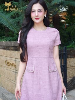 Thumbnail TIFALU - Đầm bigsize nữ, Đầm suông A dự tiệc màu hồng pastel - ZOL421PNK 4