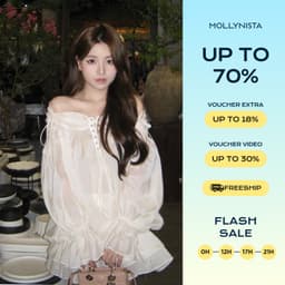 Thumbnail Áo kem organza trễ eo bẹt vai MOLLYNISTA cao cấp thanh lịch quyến rũ 1