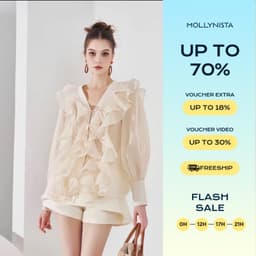 Thumbnail Áo thiết kế kem organza tơ bèo tay dài freesize MOLLYNISTA thanh lịch nữ tính cao cấp 1