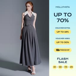 Thumbnail Váy thiết kế dài xếp ly kèm belt MOLLYNISTA thanh lịch nữ tính cao cấp tôn dáng 1