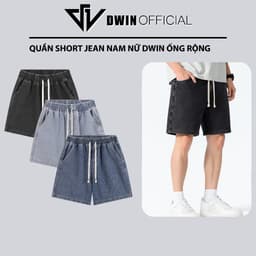 Thumbnail Quần short jean cotton nam nữ DWIN đùi jean cotton wash form rộng basic unisex chống nhăn không xù 1