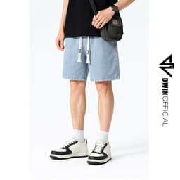 Thumbnail Quần short jean cotton nam nữ DWIN đùi jean cotton wash form rộng basic unisex chống nhăn không xù 2
