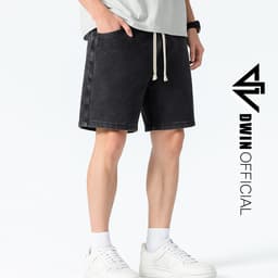Thumbnail Quần short jean cotton nam nữ DWIN đùi jean cotton wash form rộng basic unisex chống nhăn không xù 3