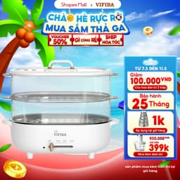 Thumbnail Nồi Lẩu Hấp Điện 2 Tầng VIFIBA - NồI Vừa Nấu Lẩu Vừa Hấp VIFIBA - Công Suất 1000W, Dung Tích Nấu 15L 1