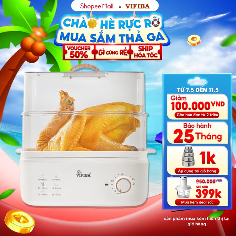 Ảnh NỒI HẤP THUỶ NHIỆT YOSHI VIFIBA - HẤP HẸN GIỜ - DUNG TÍCH 10L, Hấp Gà Nguyên Con 3kg 1