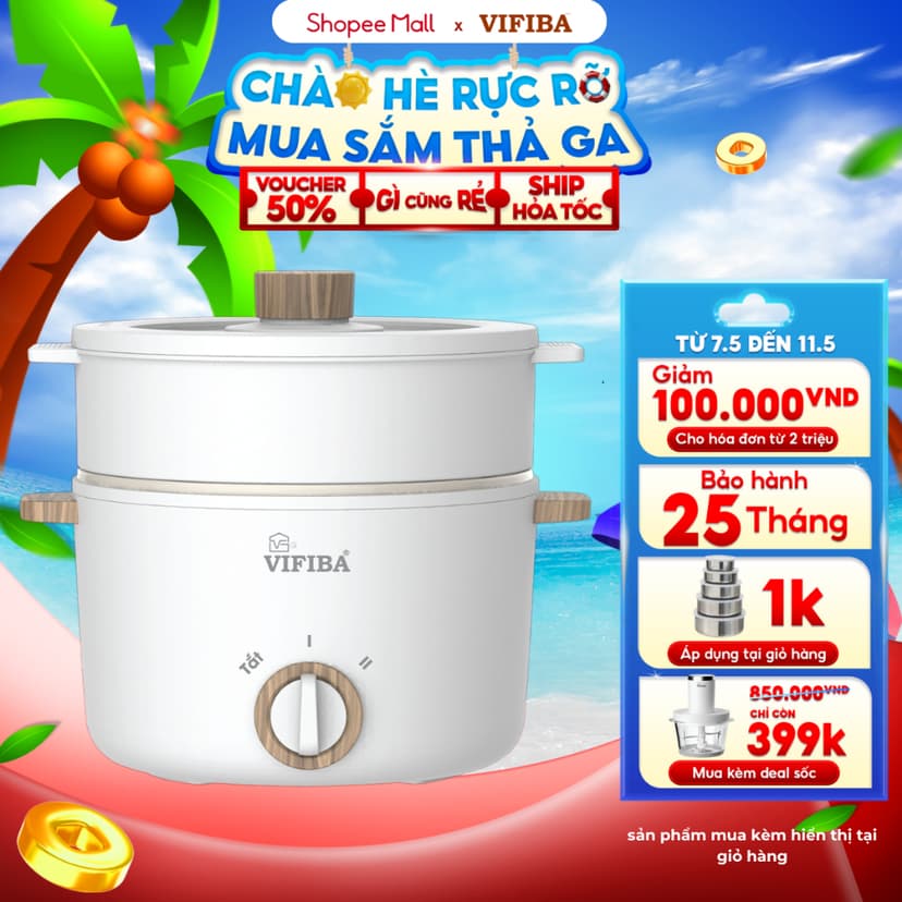 Ảnh Nồi lẩu điện siêu tốc Vifiba chính hãng - nồi điện đa năng - công suất 1000W - dung Tích 3L 1
