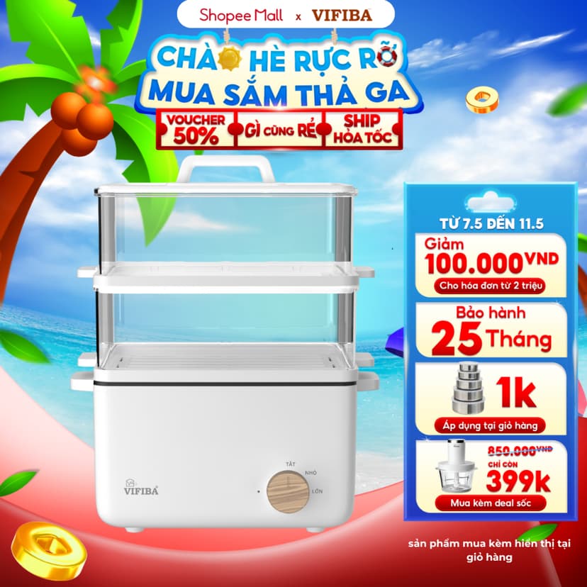 Ảnh Nồi Lẩu Hấp vuống Đa Năng SAKI VIFIBA Chính Hãng 1000W Gia Nhiệt Nhanh – Ngăn Lẩu 5L Hấp Và Tiệ 1