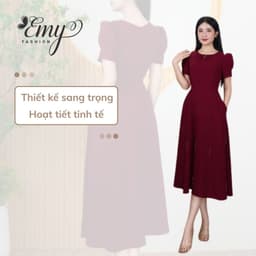 Thumbnail Đầm Thiết Kế EMY Thời Trang Cao Cấp EM9464 Vải Karolan, Nền Đỏ Đô Sang Chảnh Đi Tiệc 4