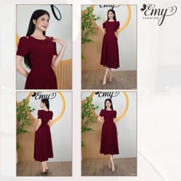 Thumbnail Đầm Thiết Kế EMY Thời Trang Cao Cấp EM9464 Vải Karolan, Nền Đỏ Đô Sang Chảnh Đi Tiệc 3