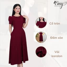 Thumbnail Đầm Thiết Kế EMY Thời Trang Cao Cấp EM9464 Vải Karolan, Nền Đỏ Đô Sang Chảnh Đi Tiệc 2