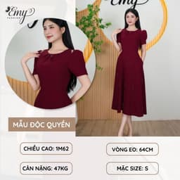 Thumbnail Đầm Thiết Kế EMY Thời Trang Cao Cấp EM9464 Vải Karolan, Nền Đỏ Đô Sang Chảnh Đi Tiệc 1