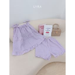 Thumbnail LYRA - Bộ đồ ngủ hè 2 dây thắt nơ dáng babydoll, set đũi pijama họa tiết caro freesize thoải mái thoáng mát - LWNSE011 3