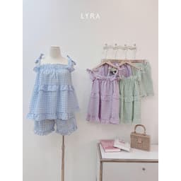 Thumbnail LYRA - Bộ đồ ngủ hè 2 dây thắt nơ dáng babydoll, set đũi pijama họa tiết caro freesize thoải mái thoáng mát - LWNSE011 2