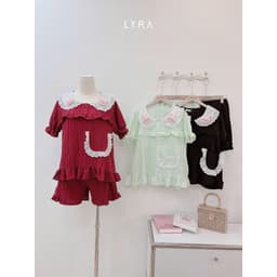 Thumbnail LYRA - Bộ đồ ngủ nữ hình thỏ nổi cổ bèo phối túi viền ren, set đũi pijama thoải mái thoáng mát - LWNSE013 2