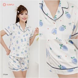 Thumbnail Bộ pijama nữ lụa latin SUNFLY áo cộc quần sooc ST9284 4