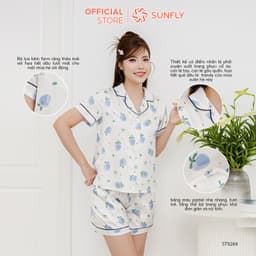 Thumbnail Bộ pijama nữ lụa latin SUNFLY áo cộc quần sooc ST9284 2