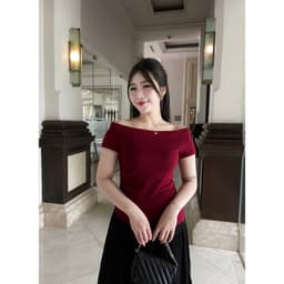 Thumbnail Áo thun nữ Evalover mã 276 kiểu dáng ngang vai, chất cotton Nhật co giãn 4 chiều 1