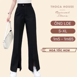 Thumbnail Quần ống loe nữ xẻ lai tây tuyết mưa lưng cao trơn đen THOCA HOUSE thời thượng, trendy 1