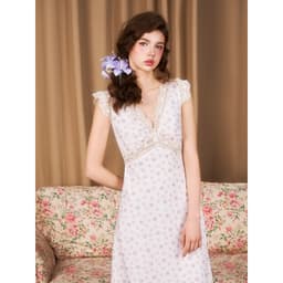 Thumbnail Đầm Midi MARC FASHION Họa Tiết Hoa Cổ V Phối Ren - FAVH011025 1