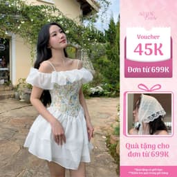 Thumbnail Đầm Trễ Vai Trắng Phối Hoa CALLIOPE quyến rũ phù hợp đi chơi, dự tiệc - Simple Twist 1