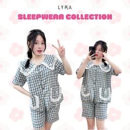 Thumbnail LYRA - Bộ đồ ngủ họa tiết kẻ caro phối túi ren tiểu thư, đồ ngủ mặc nhà chất thô thoáng mát - LWNSE009 1