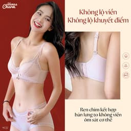 Thumbnail Áo lót nữ không gọng nâng đẩy tự nhiên đệm dày 3cm họa tiết ren mịn Venus Charm 9727 3