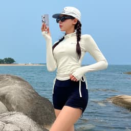 Thumbnail Đồ bơi nữ 2 mảnh áo quần đi biển dáng short đùi tay dài chống nắng kín cổ khoá kéo che nắng 3097 D5T3 1
