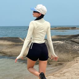 Thumbnail Đồ bơi nữ 2 mảnh áo quần đi biển dáng short đùi tay dài chống nắng kín cổ khoá kéo che nắng 3097 D5T3 2