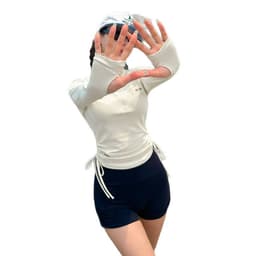 Thumbnail Đồ bơi nữ 2 mảnh áo quần đi biển dáng short đùi tay dài chống nắng kín cổ khoá kéo che nắng 3097 D5T3 4