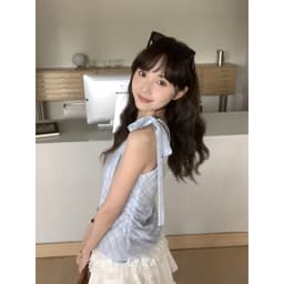 Thumbnail LYRA - Áo Yếm Kẻ Cách Điệu Dây Nơ Viền Ren Nhún Eo Phong Cách Tiểu Thư Hàn Quốc - CSYAC0290 4