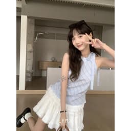 Thumbnail LYRA - Áo Yếm Kẻ Cách Điệu Dây Nơ Viền Ren Nhún Eo Phong Cách Tiểu Thư Hàn Quốc - CSYAC0290 2