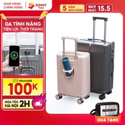 Thumbnail Vali du lịch SUNNY-SV09 Plus, vali kéo size 20/24,tích hợp cổng sạc USB, khay đựng cốc, móc treo đồ 1