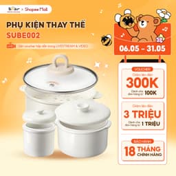 Thumbnail Phụ Kiện Nồi Nấu Chậm SUBE002 Bear Thân Thố Sứ 0.5 1.6L Nắp Thố Sứ 0.5 1.6L Lồng Hấp Nắp Thủy Tinh Kem Hồng Nồi Nấu Chậm 1