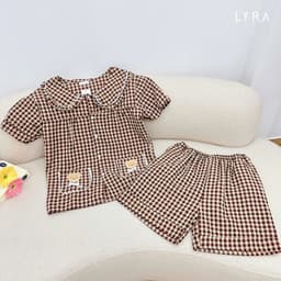Thumbnail LYRA - Bộ đồ ngủ nữ ngắn tay kẻ caro cổ sen túi gấu, Set đũi hè pijama nhiều màu thoáng mát mặc ở nhà - LWNSE015 2