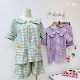 Thumbnail LYRA - Bộ đồ ngủ nữ ngắn tay kẻ caro cổ sen túi gấu, Set đũi hè pijama nhiều màu thoáng mát mặc ở nhà - LWNSE015 1