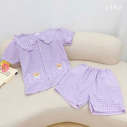 Thumbnail LYRA - Bộ đồ ngủ nữ ngắn tay kẻ caro cổ sen túi gấu, Set đũi hè pijama nhiều màu thoáng mát mặc ở nhà - LWNSE015 4
