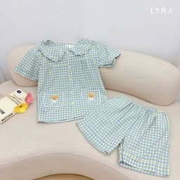 Thumbnail LYRA - Bộ đồ ngủ nữ ngắn tay kẻ caro cổ sen túi gấu, Set đũi hè pijama nhiều màu thoáng mát mặc ở nhà - LWNSE015 3