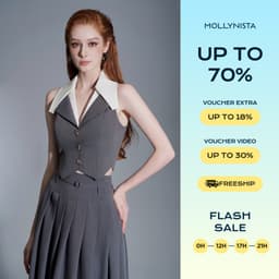 Thumbnail Áo thiết kế gile xám layer cổ trắng MOLLYNISTA thanh lịch nữ tính cao cấp tôn dáng 1