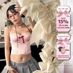 Thumbnail Set áo hồng Corset ANTOINETTE phối chân váy xếp ly xám độc đáo, hiện đại - Simple Twist 1
