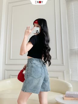 Thumbnail Quần Jean Ngố Nữ Form Ống Chữ A, Jean vải mềm lưng thun sau ENVY JS58 2