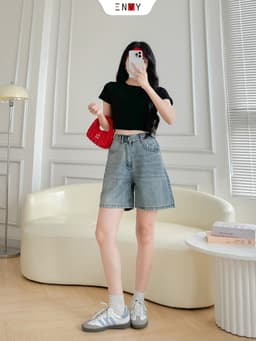 Thumbnail Quần Jean Ngố Nữ Form Ống Chữ A, Jean vải mềm lưng thun sau ENVY JS58 4