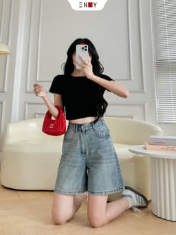Thumbnail Quần Jean Ngố Nữ Form Ống Chữ A, Jean vải mềm lưng thun sau ENVY JS58 1