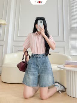 Thumbnail Quần Jean Ngố Nữ Lưng Cao Ống Rộng, Vải Jean mềm màu Trend ENVY JS59 2