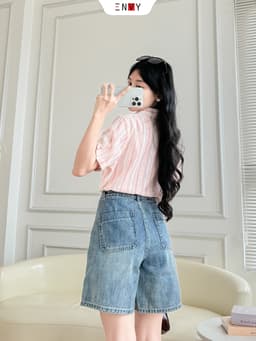 Thumbnail Quần Jean Ngố Nữ Lưng Cao Ống Rộng, Vải Jean mềm màu Trend ENVY JS59 3