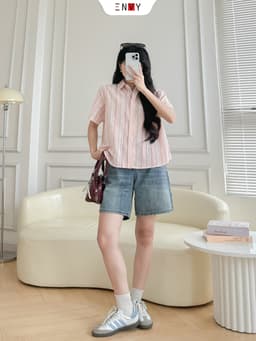Thumbnail Quần Jean Ngố Nữ Lưng Cao Ống Rộng, Vải Jean mềm màu Trend ENVY JS59 1