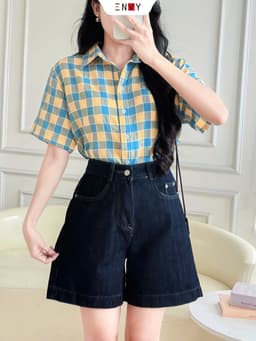 Thumbnail Quần Jean Ngố Nữ Xanh Đen Lưng Cao sáng da dễ phối đồ ENVY JS60 1