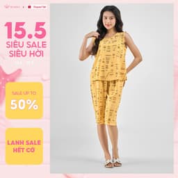 Thumbnail Bộ mặc nhà nữ WINNY kiểu sát nách quần ngố chất lanh mềm mát 2MNLA23032S 1